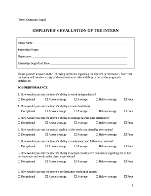 internship evaluation form answers