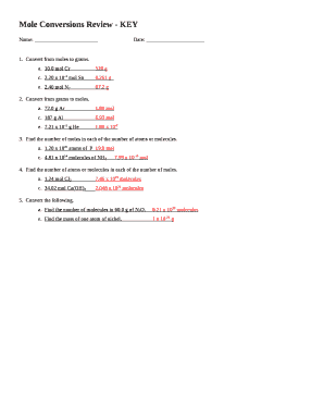 Mole Conversions Review - KEY