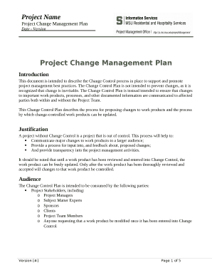 This document is intended to describe the Change Control process in place to support and promote project management best practices