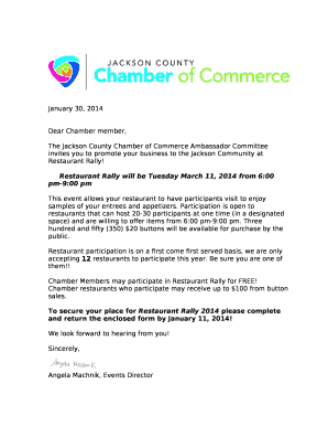 Restaurant Rally will be Tuesday March 11, 2014 from 6:00 pm-9:00 pm