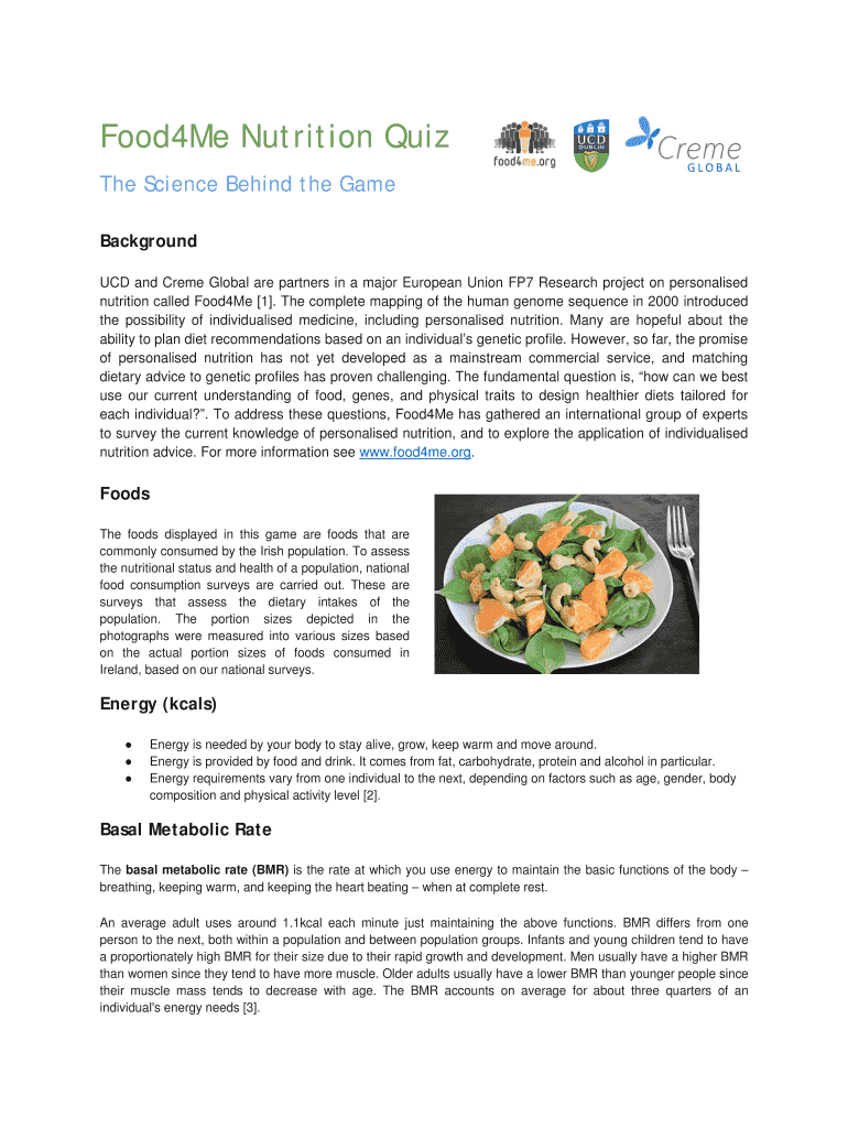 Fillable Online Food4Me Nutrition Quiz Fax Email Print - pdfFiller