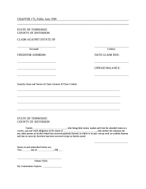 CLAIM AGAINST ESTATE OF