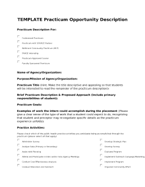 TEMPLATE Practicum Opportunity Description