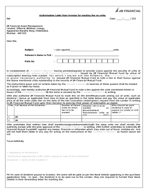 Authorisation Letter from Investor for marking lien on units: