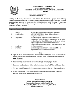 Ministry of Planning Development and Reform has launched a project titled Young Development Fellows Program to groom talented young Pakistanis with distinguished academic background and potential for leadership who will lead Pakistan in
