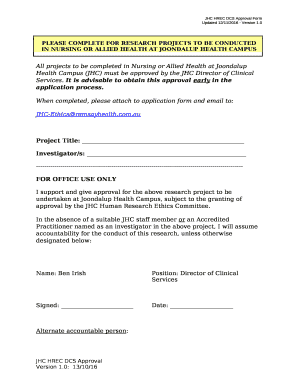 PLEASE COMPLETE FOR RESEARCH PROJECTS TO BE CONDUCTEDIN NURSING OR ALLIED HEALTH AT JOONDALUP HEALTH CAMPUS