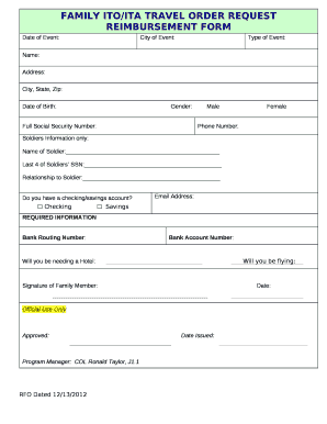 FAMILY ITO/ITA TRAVEL ORDER REQUEST REIMBURSEMENT FORM