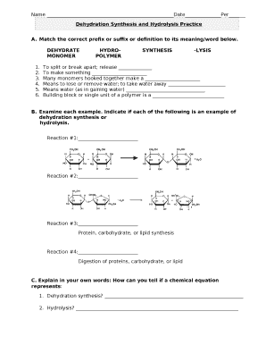 Dehydration Synthesis And Hydrolysis Practice Answer Key - Fill and Sign  Printable Template Online