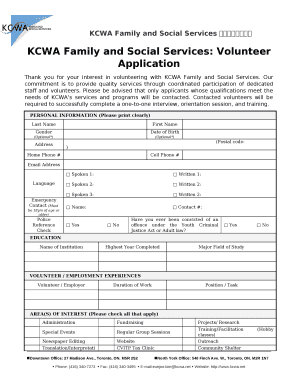 KCWA Family and Social Services: Volunteer Application