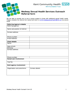 Medway Sexual Health Services Outreach Referral form