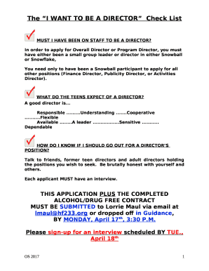 The I WANT TO BE A DIRECTORCheck List