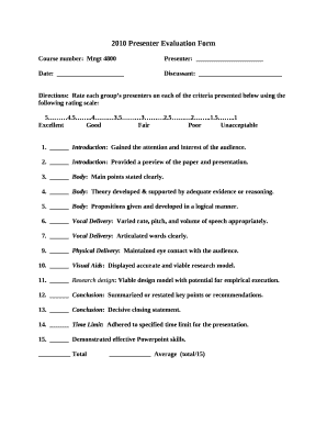2010 Presenter Evaluation Form
