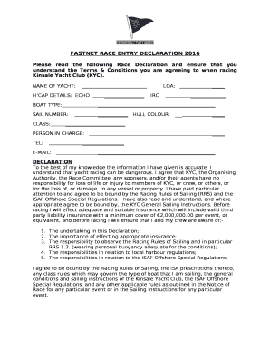 Please read the following Race Declaration and ensure that you understand the Terms & Conditions you are agreeing to when racing Kinsale Yacht Club (KYC)