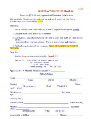 RETURN APPLICATION BY March 15