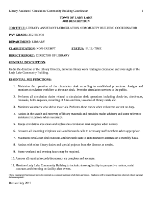 JOB TITLE: LIBRARY ASSISTANT I-CIRCULATION /COMMUNITY BUILDING COORDINATOR