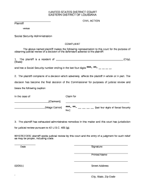 The above-named plaintiff makes the following representation to this court for the purpose of obtaining judicial review of a decision of the defendant adverse to the plaintiff: