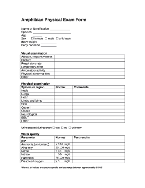 Amphibian Physical Exam Doc Template | pdfFiller