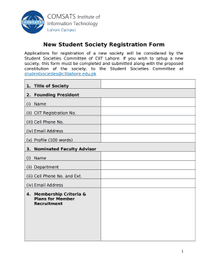 New Student Society Registration Form