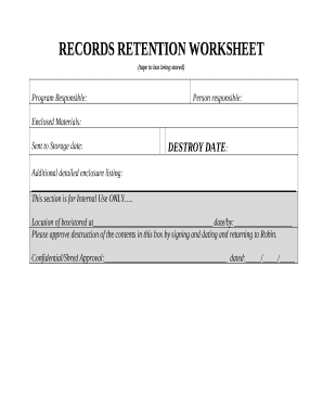RECORDS RETENTION WORKSHEET