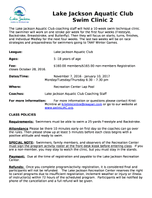 The Lake Jackson Aquatic Club coaching staff will hold a 10-week swim technique clinic