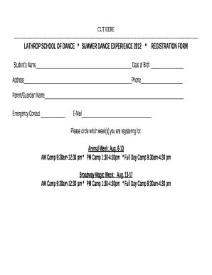 LATHROP SCHOOL OF DANCE*SUMMER DANCE EXPERIENCE 2012*REGISTRATION FORM