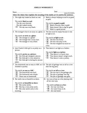 Similes worksheet