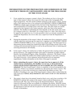 INFORMATION ON THE PREPARATION AND SUBMISSION OF THE MASTERS THESIS IN CARTOGRAPHY AND ON THE PROCEDURE OF THE STATE EXAM