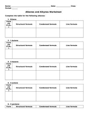 Naming alkynes worksheet
