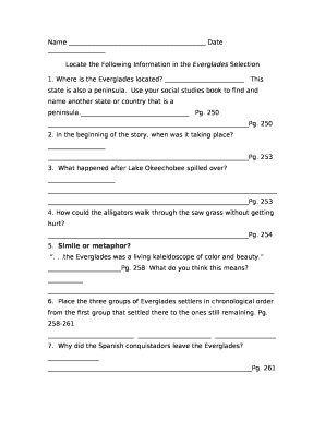 Locate the Following Information in the Everglades Selection