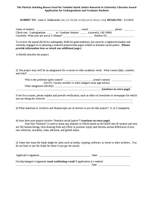 The Patricia Stocking Brown Fund for Feminist Social Justice Research in University Libraries Award Application for Undergraduate and Graduate Students