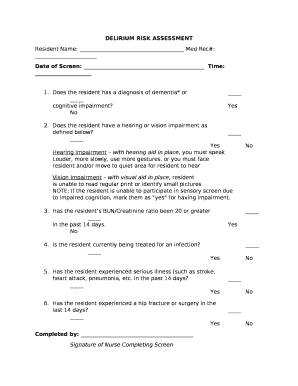 DELIRIUM RISK ASSESSMENT