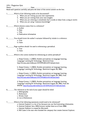 APA / Plagiarism Quiz Doc Template | pdfFiller