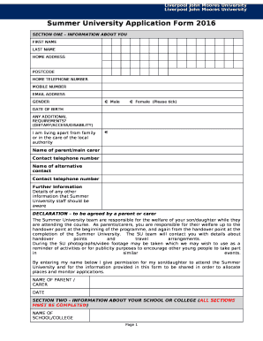 Summer University Application Form 2016