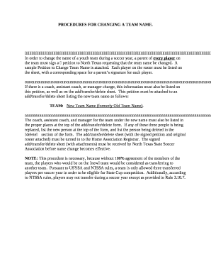 A sample Petition to Change Team Name is attached