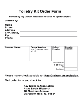 Toiletry Kit Order Form