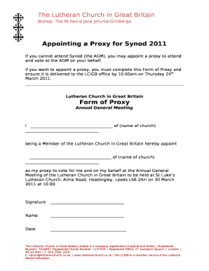 If you cannot attend Synod (the AGM), you may appoint a proxy to attend and vote at the AGM on your behalf