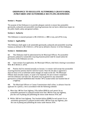 ORDINANCE TO REGULATE AUTOMOBILE GRAVEYARDS, JUNKYARDS AND AUTOMOBILE RECYLING BUSINESSES