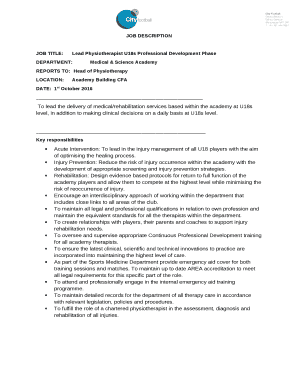 JOB TITLE:Lead Physiotherapist U18s Professional Development Phase