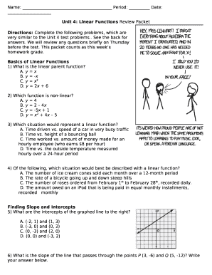 Unit 4: Linear Functions Review Packet