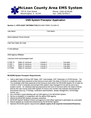 EMS System Preceptor Application