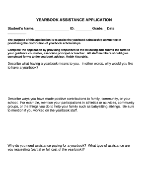 YEARBOOK ASSISTANCE APPLICATION