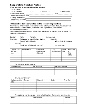 Cooperating Teacher Profile