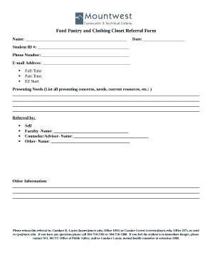 Food Pantry and Clothing Closet Referral Form