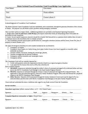 Maine National Guard Foundation Fund Grant/Bridge Loan Application