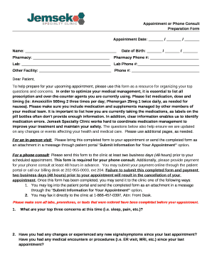 Appointment or Phone Consult Preparation Form