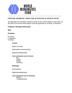 EXPENSE APPROVAL FORM FOR ACTIVITIES AT WATCH SITES