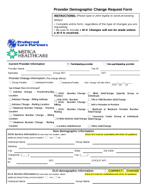 Provider Demographic Change Request Form