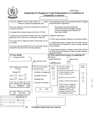 Application for Dangerous Cargo Endorsement to a Certificate of Competency or Service