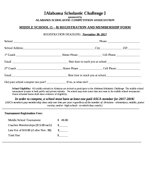 MIDDLE SCHOOL (5 8) REGISTRATION AND MEMBERSHIP FORM