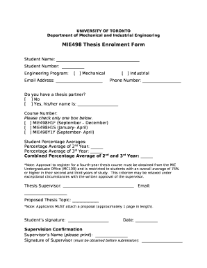 MIE498 Thesis Enrolment Form